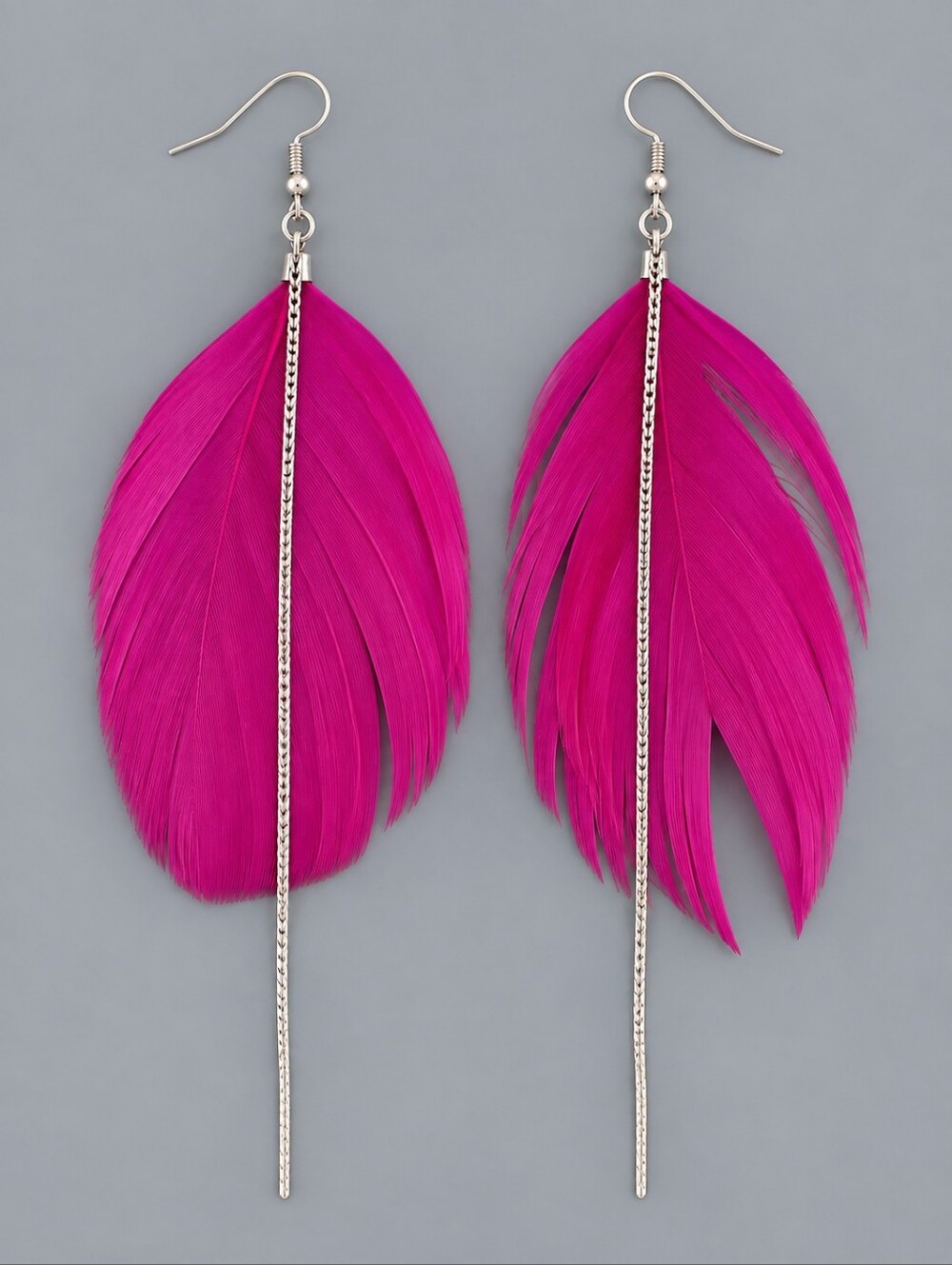 3/$30 VTG Pink Feather Chain Festival Dangle Hook Earrings
